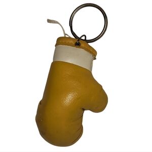 Vintage Boxing Glove Keyring Yellow & White Glove W Silvertone Ring Sports Boxer